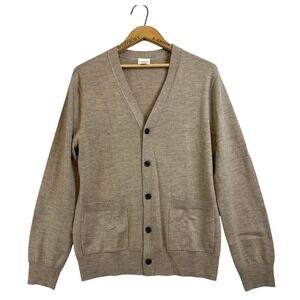 Club Monaco Mens Tan Wool V Neck Cardigan Sweater Size M Grandpa Lightweight